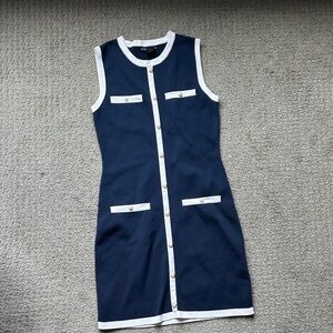 Sincerely Jules Navy and White Buttoned Midi Dress